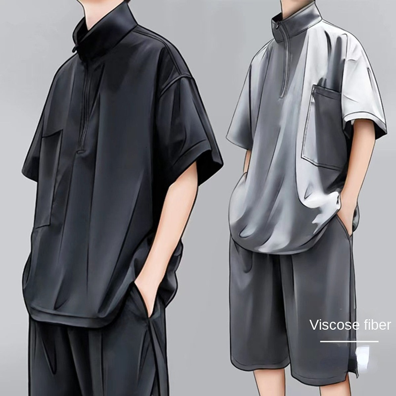 Men's Tracksuits Quick-drying Ice Silk Thin Sports Suit Summer Men's Casual Short-sleeved Shorts Two-piece Outdoor Running Breathable Tracks