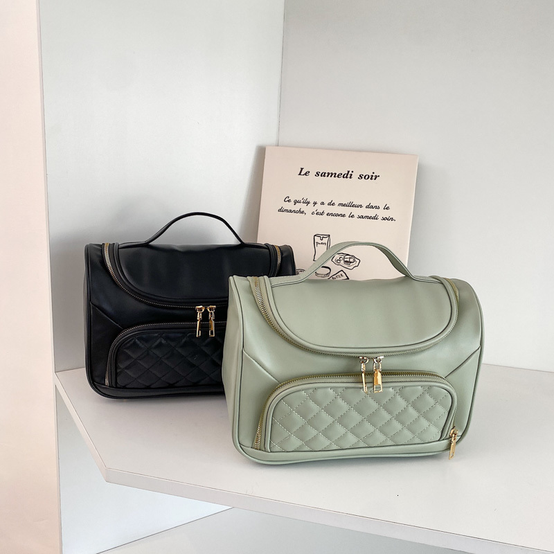 Cosmetic Bags Cases Handheld cosmetic bag ladies largecapacity bag summer highend rhombus women's business trip wash storage make up bag 230425