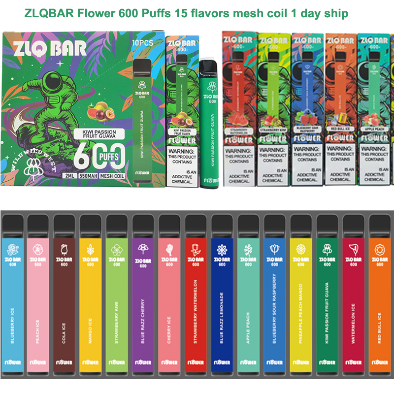 E Cigarettes Original ZLQBAR Flower 600 puffs mesh coils Vape Pen 550mah 2ml 2% 0% Disposable Device cigarette electronique
E Cigarettes Original ZLQBAR Flower 600 puffs mesh coils Vape Pen 550mah 2ml 2% 0% Disposable Device cigarette electronique