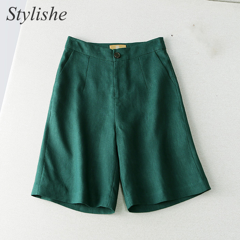 Women's Shorts Casual Shorts Women Summer Booty Green Linen Wide Leg Shorts Harajuku Button Pocket High Waist Pluse Size Female Shorts 230425