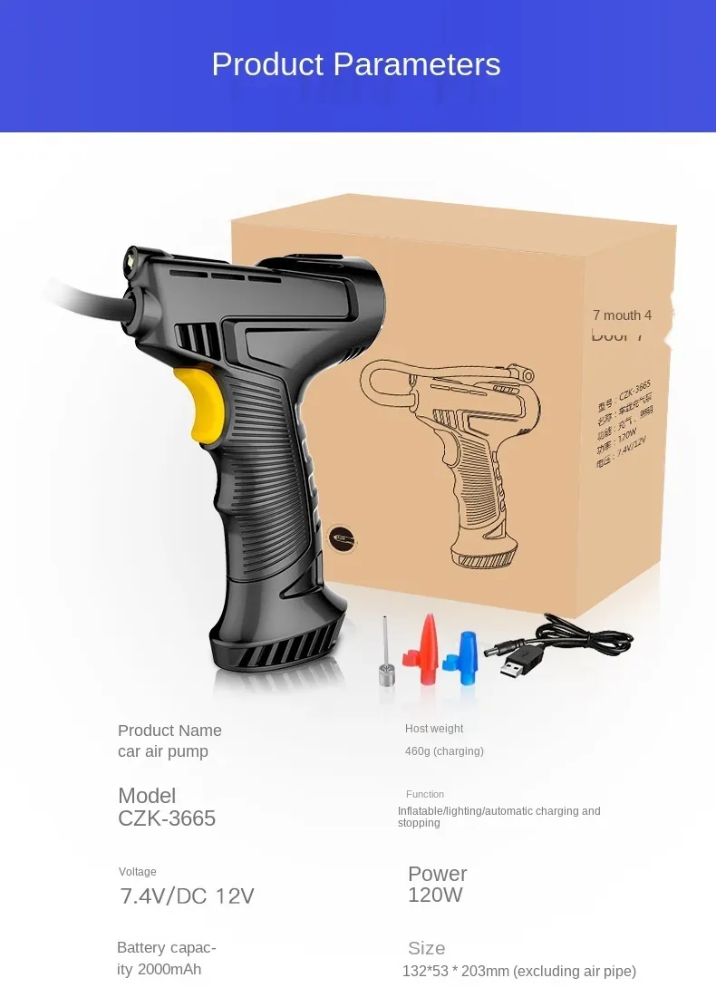 120W Compressor Wireless Wired pointer Iatable Portable Air Pump Digital Car Automatic Tire Iator Equipment Rechargeable