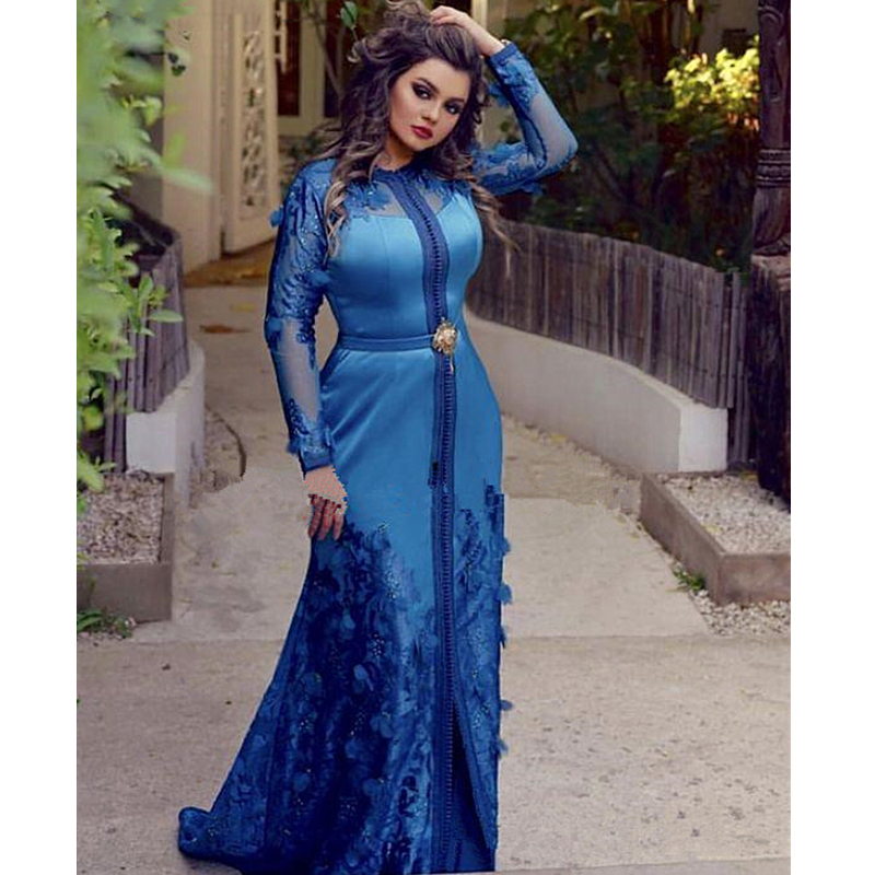 Moroccan Caftan Blue Formal Evening Dresses With D Ral Lace Appliques Long Sleeves Or Length Arabic Kaftan Women Celebrity Prom Gowns 6660306