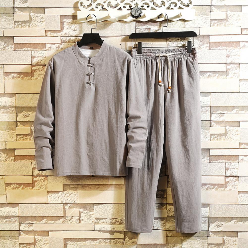 Men's Tracksuits Cotton And Linen Men's Shirts Pants Two Pieces Set Autumn Round Neck Hoodies Chinese Style Two Pieces Set Men Outfit Sudade