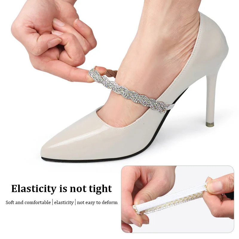 Shoe Parts Accessories Women Shoelaces for High Heels Adjustable Ankle Belt Holding Bundle Laces Tie Straps Band Elastic Rhinestone Shoelace 231124