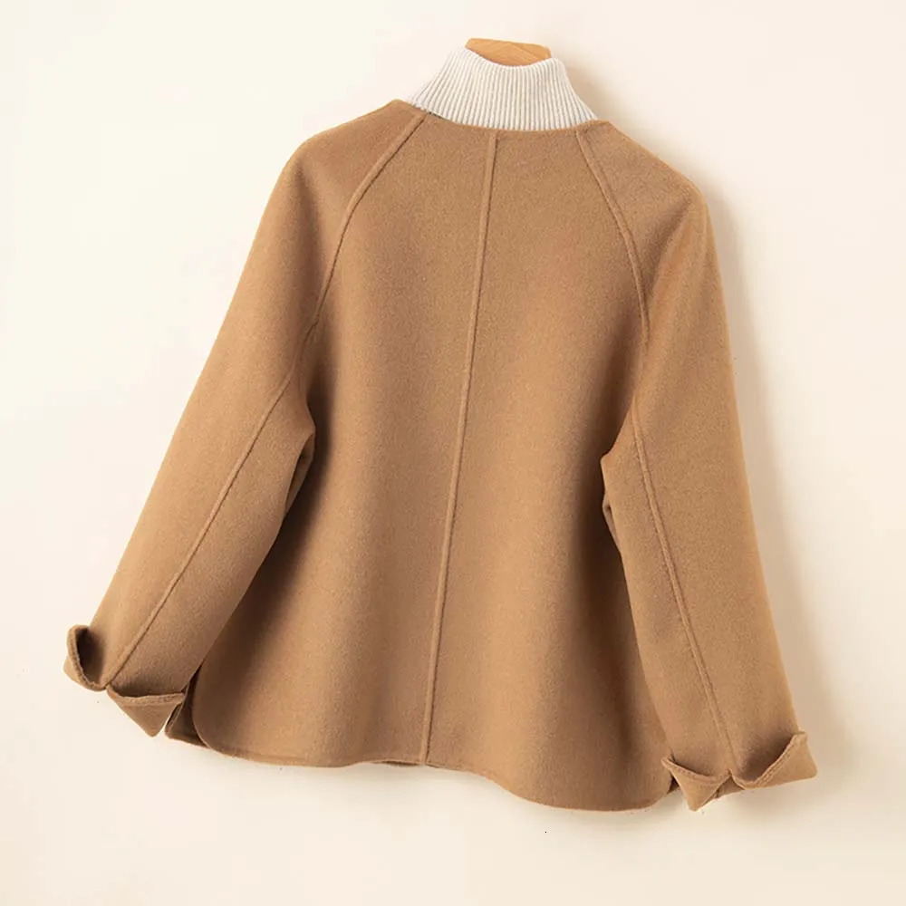 Women's Wool Blends 100 Coat Handmade DoubleSided Cloth Chic Short Button Heavy High Street Elegant Top Factory Ladies 231124