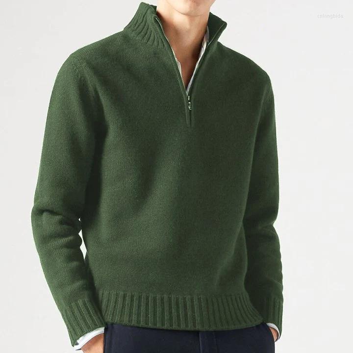 Men's Sweaters Men's Cashmere Zipper Basic Sweater Winter Fleece Thicker Half Turtleneck Warm Pullover Quality Male Slim