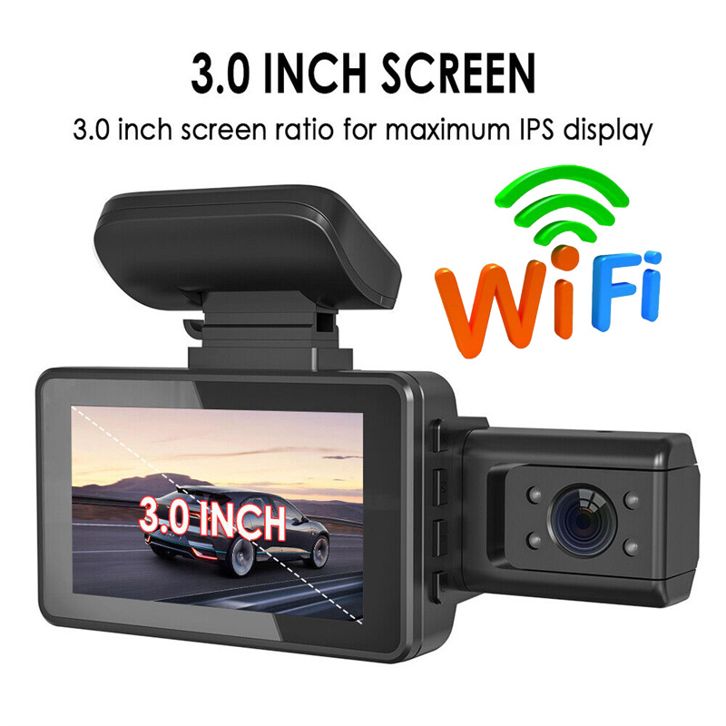 A88 WIFI 3 Inch IPS Cam 1080P Car DVR Dual Lens Dash Wide Angle Video Recorder Front with Interior or Rear Camera Night Vision