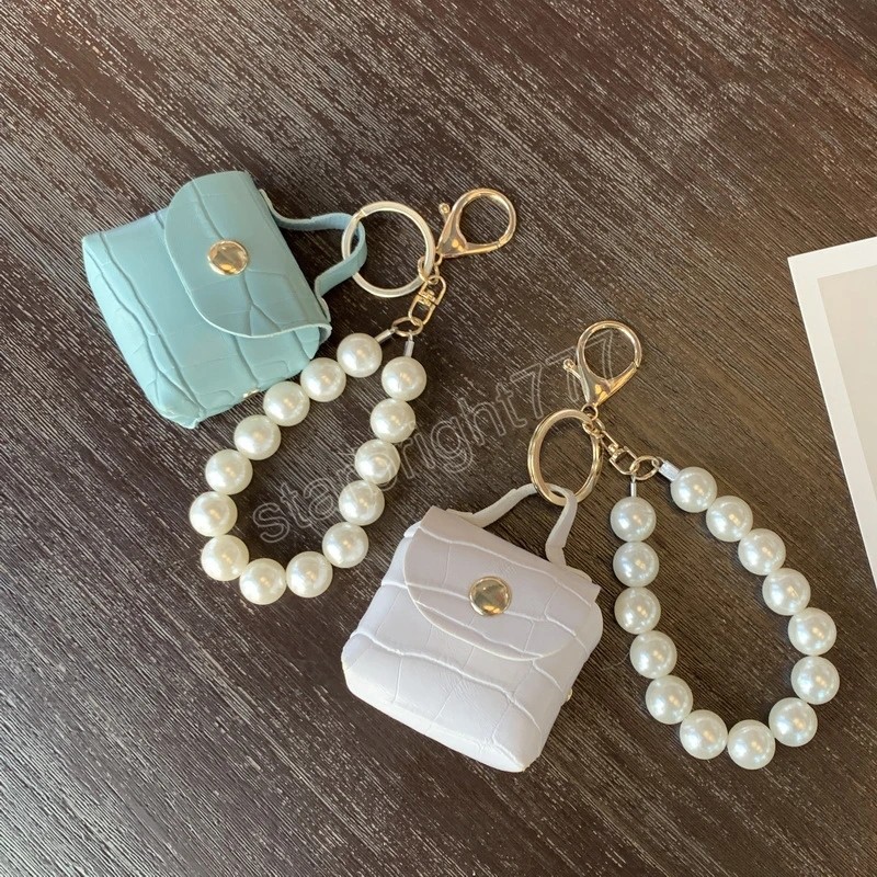 Cute Mini Soft Imitate Pearl Coin Purse Key Ring Small Earphone Box Soft Leather Key Organizer Bag Key Ring Wallet Pouch
