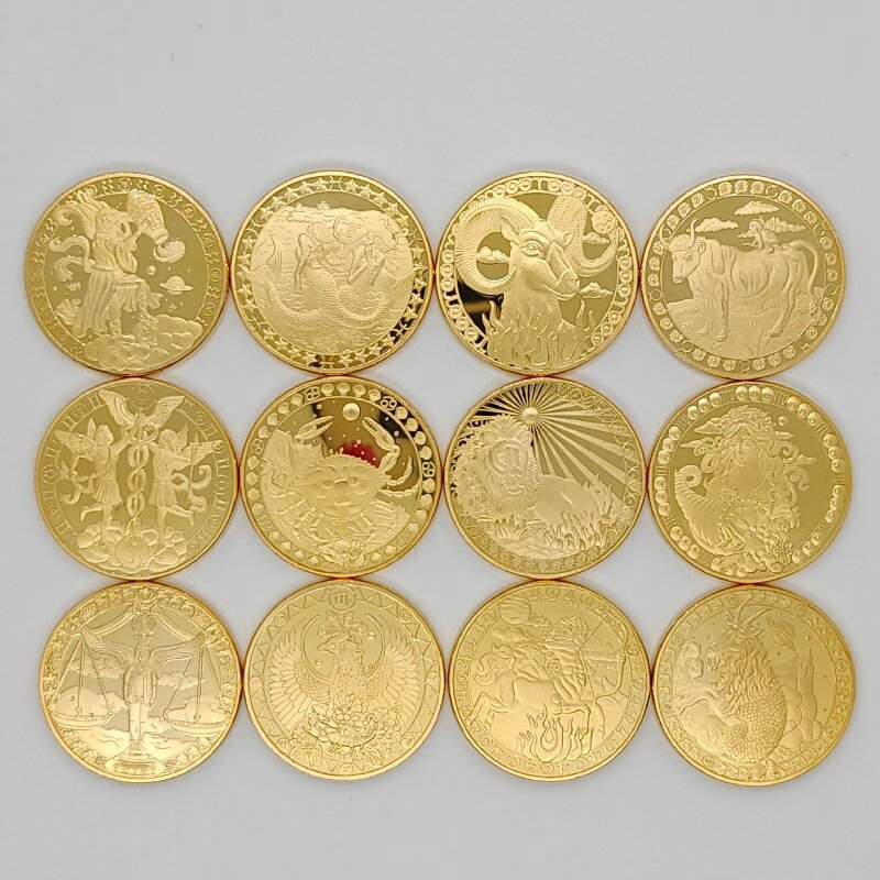 12 Constellations Gold Plated Physical Commemorative Coin Collectible Gift Antique Commemorative Coins Party Favor