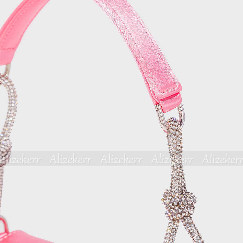 Evening Bags Mini Rhinestone Bow Fashion Handbags For 2022 Women Chic Boutique Shiny Crystal Satin Small Evening Clutch Purse Wedding Party J230420