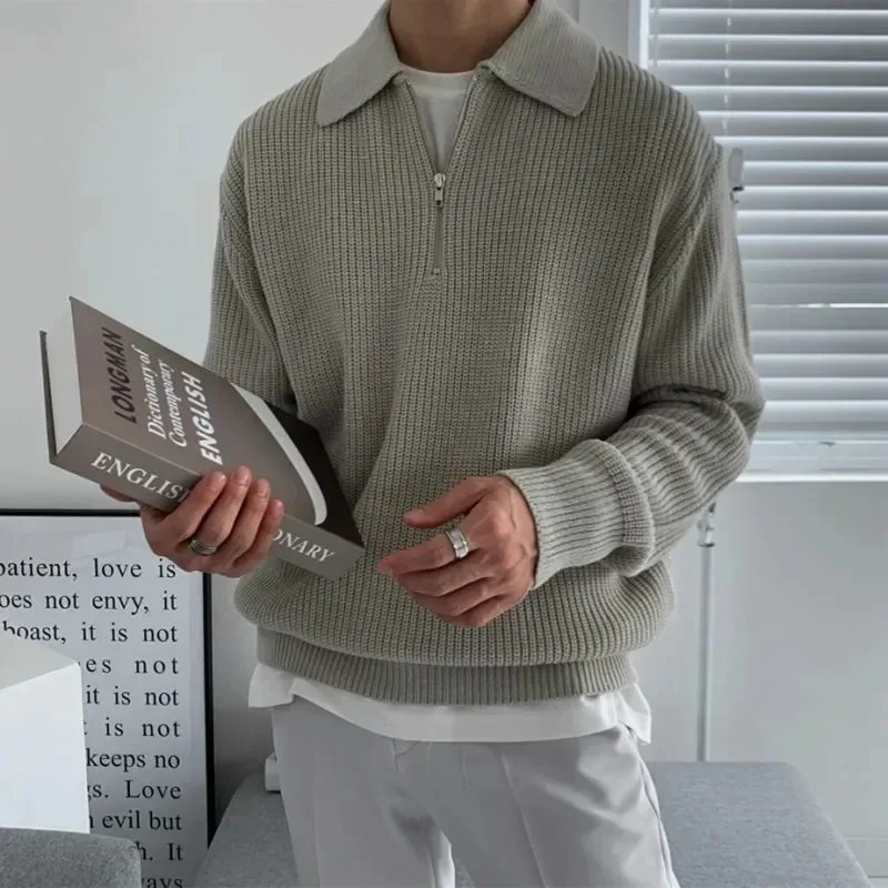 Men's Sweaters Men Lapel Sweater Autumn Winter Warm Casual Knit Pullover Tops Fashion Loose Zipper Long Sleeve Polo Male Jumper Clothes 231124