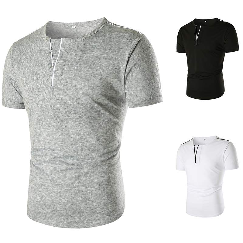Men's T-Shirts Summer Men Casual Solid Color False V Collar Button Decorative T-shirt 230425