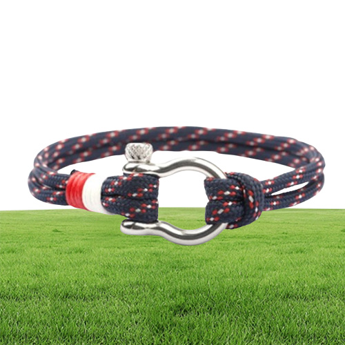 Mens Nautical Sailing Screw Bracelet Stainless Steel Shackles Black Tactical Rope Bangle Sailor Surfer Beachwear Male Jewelry