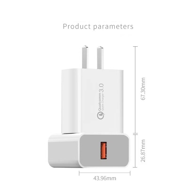 Cell Phone Home Chargers 18W QC3.0 Fast Charger US EU Standard Charging Head Adapter USB Charge No Package
