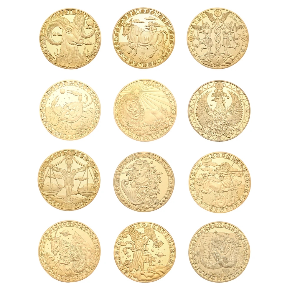 Wholesale 12 Constellations Gold Plated Physical Commemorative Coin Collectible Gift Antique Commemorative Coins Party Favor gift