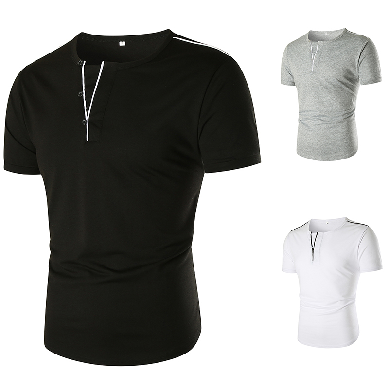 Men's T-Shirts Summer Men Casual Solid Color False V Collar Button Decorative T-shirt 230425