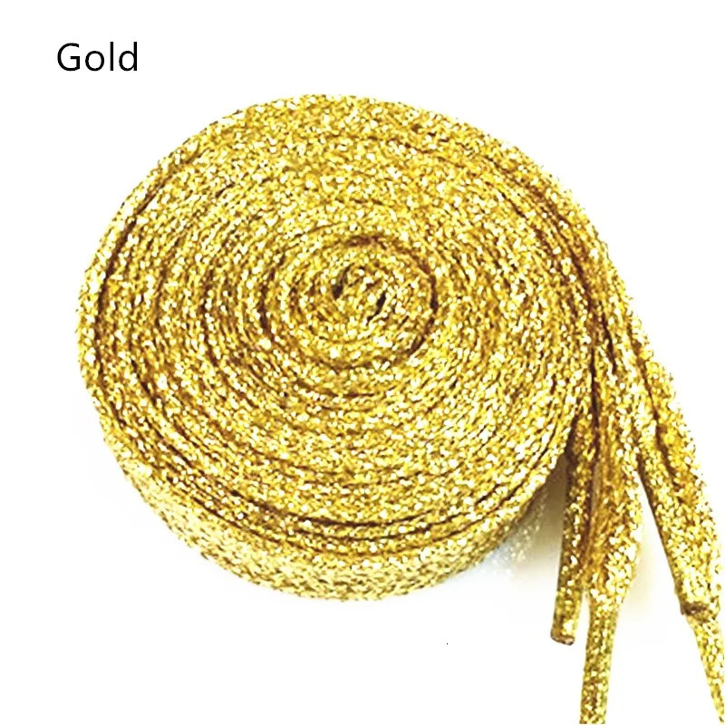 Shoe Parts Accessories 1 Pair Shiny Gold Silver Thread Shoelaces Glitter Flat Sparkly Bootlaces Colors Shimmering 110cm Laces Colored 231124