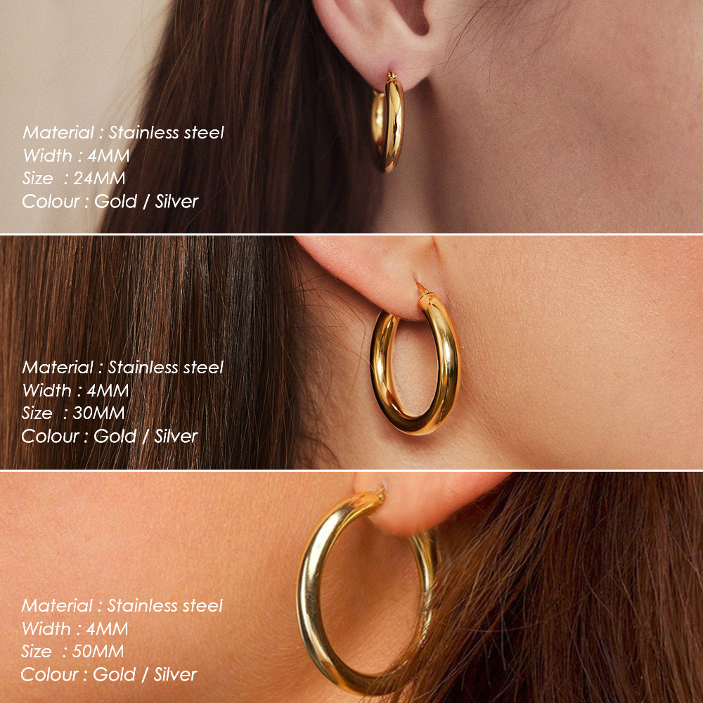 Hoop Huggie e Manco Classic Stainless Steel Ear Buckle for Women Trendy Gold Color Small Large Circle Earrings Jewelry Accessories 230424