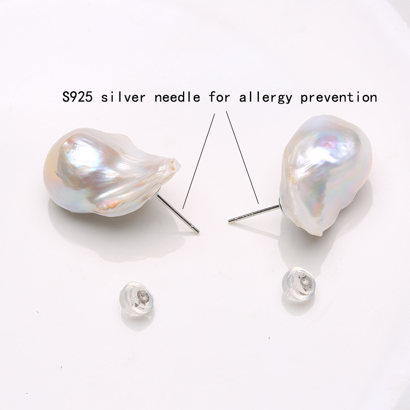 Stud Natural Freshwater Pearl 925 Sterling Silver Large Baroque Pearl Stud Earrings 1525mm INS Fine Jewelry Gifts for Women EA 230425