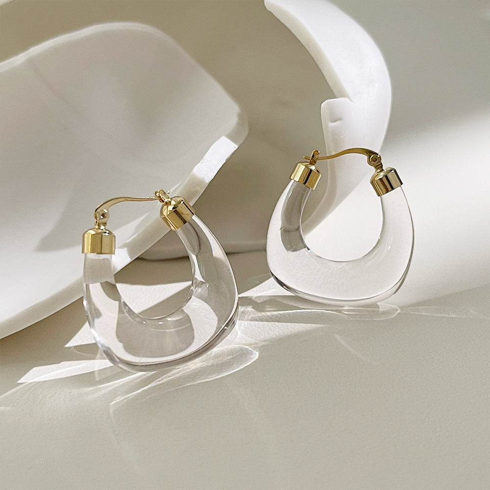 Hoop Huggie Transparent Resin Geometric Earrings for Women Stainless Steel Circle Ear Buckle s with Natural Stone Charms Gifts 230424