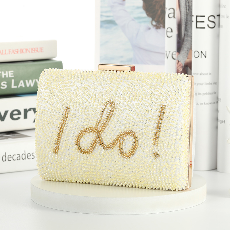 Evening Bags Wedding White Clutch I Do Letter Evening Bags For Women Bridal Clutches Bag Rhinetsone Pearl Beading Wedding Party Handbag Trend 230425