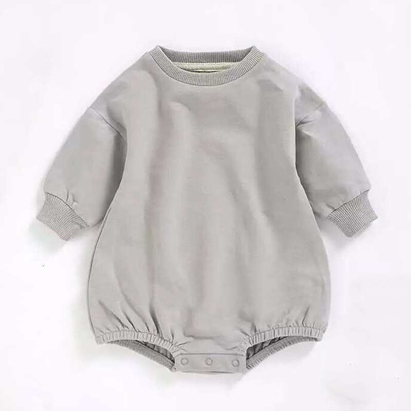 Rompers Infant jumpsuits autumn boys and girls solid color simple pullovers triangle rompers baby clothes casual rompers 230425