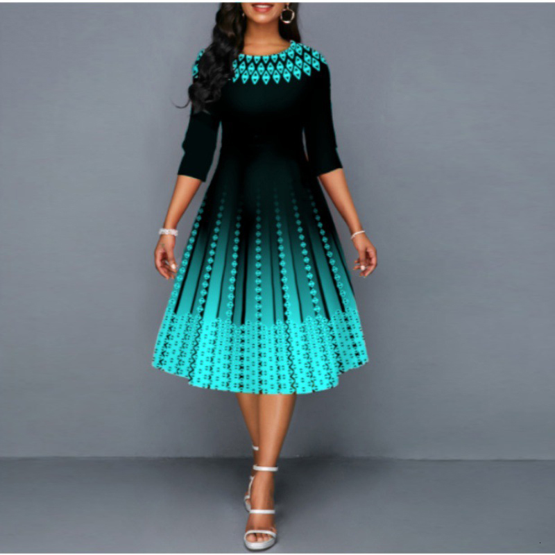 Casual Dresses Sexy Women Gradient Patchwork Party Dress Spring Summer O-neck Long Sleeve High Waist Swing Midi Dresses Elegant Ladies Vestidos 230425 - view 5