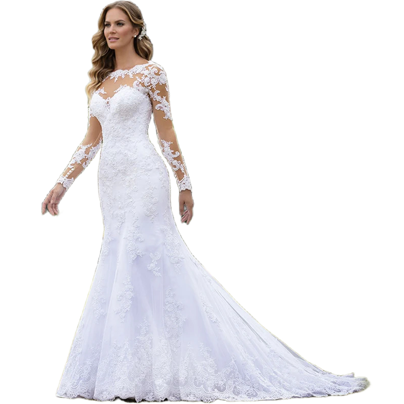 Pretty Mermaid Long Sleeves Wedding Dresses Elegant O-Neck Lace Appliques Bridal Gowns 2024 Plus Size Country Style Vestido De Noiva