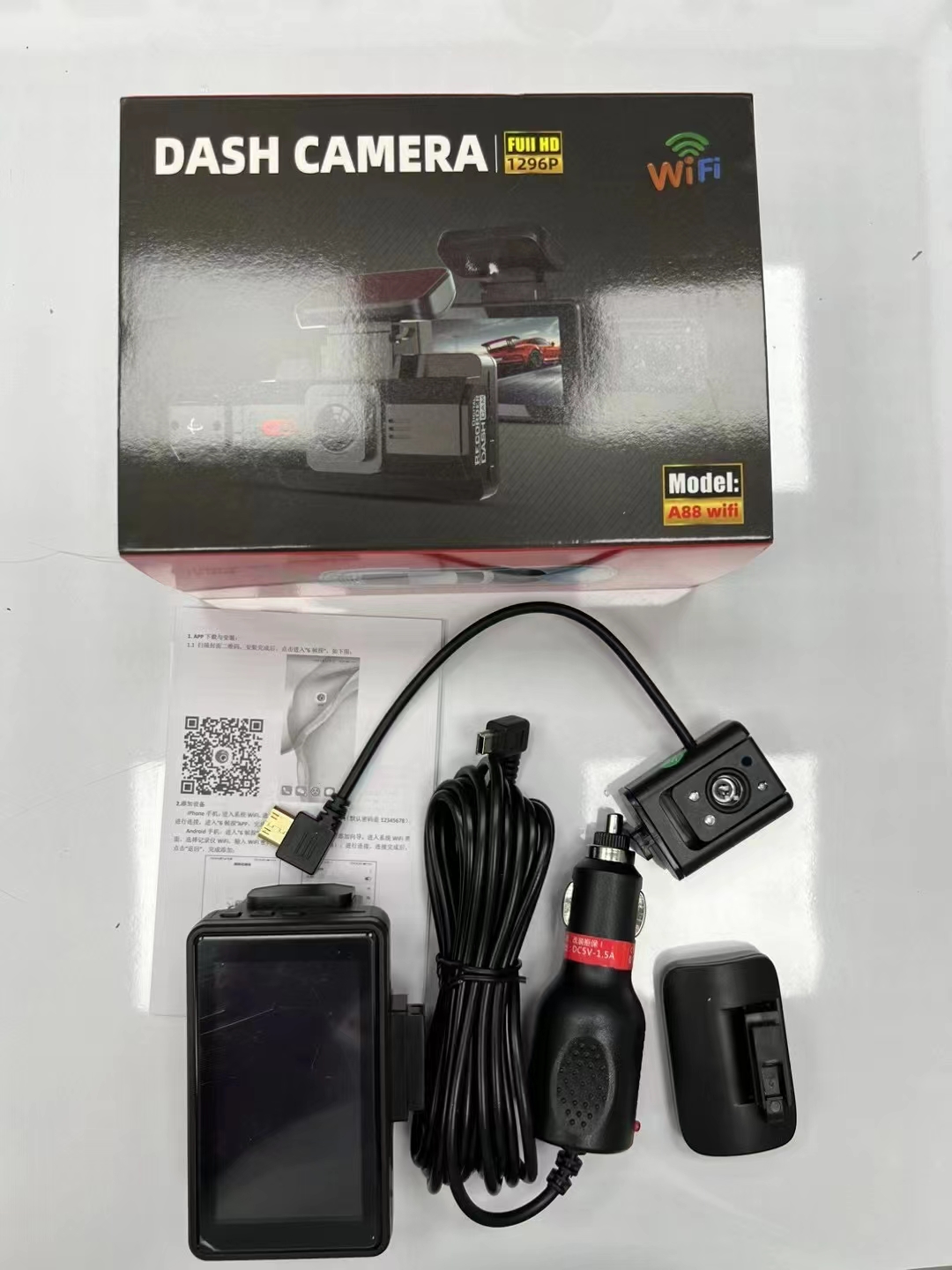 A88 WIFI 3 Inch IPS Cam 1080P Car DVR Dual Lens Dash Wide Angle Video Recorder Front with Interior or Rear Camera Night Vision