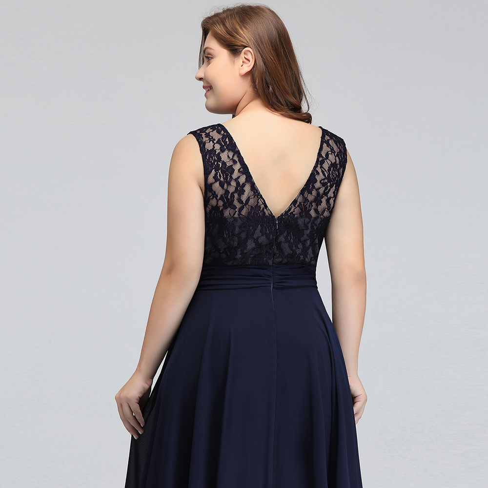 Blue Plus Size Bridesmaid Dresses Long V-back Sleeveless Prom Robe de soiree A-line Birthday Gift Women CPS 526
