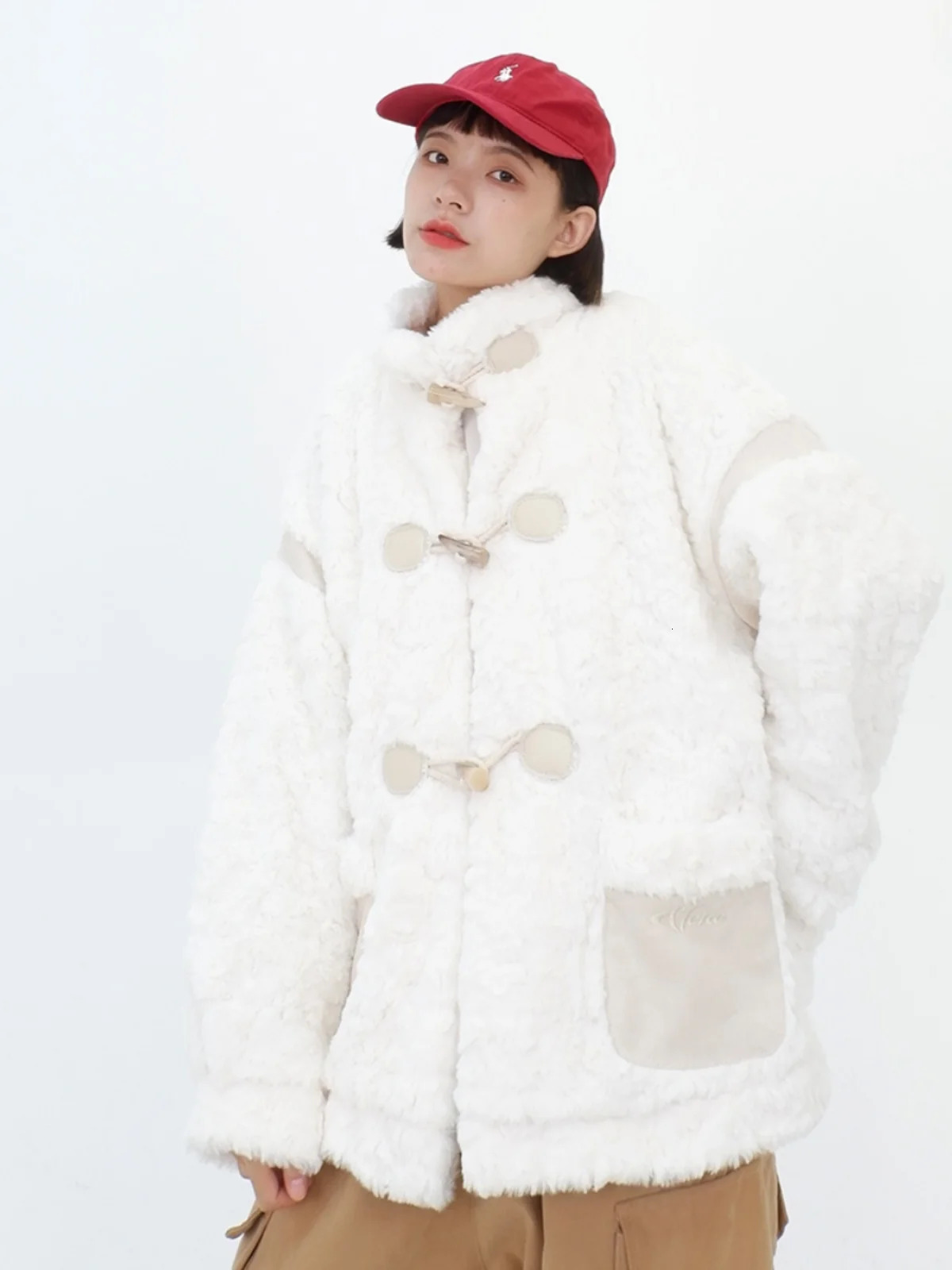 Women's Down Parkas Soft Glutinous Cow Horn Button Lamb Wool Cotton Coat for 2023 Winter Loose bf Lazy Style Thickened Jackets 231124