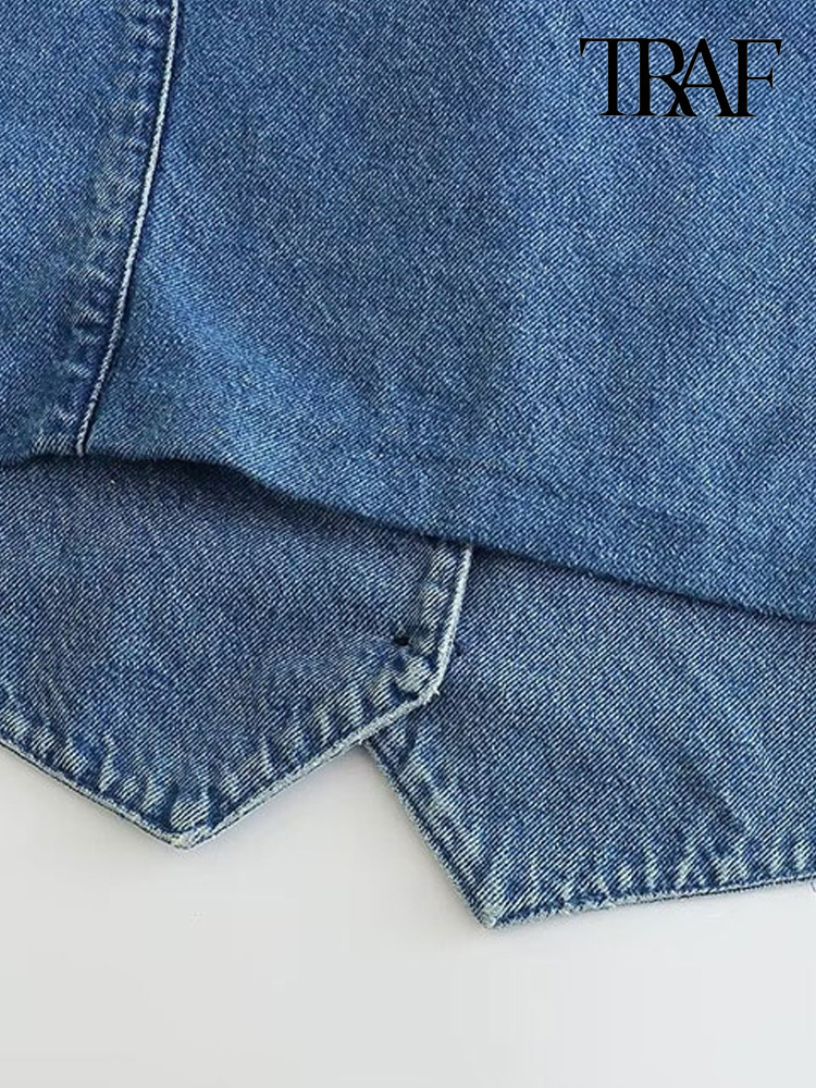 Women's Vests TRAF Women Fashion Front Button Denim Waistcoat Vintage V Neck Sleeveless Female Outerwear Chic Vest Tops 230424