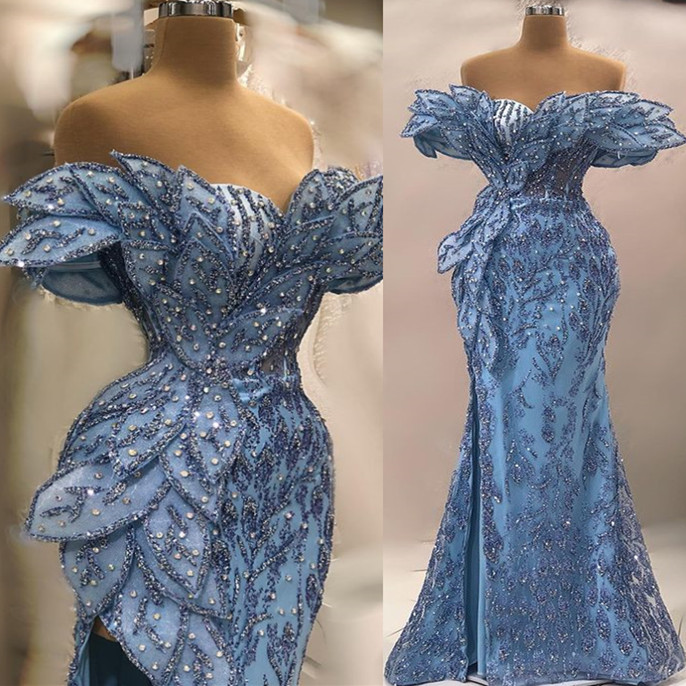 April Aso 2023 Ebi Sequined Lace Prom Beaded Mermaid Sexy Evening Formal Party Second Reception Birthday Engagement Gowns Dress Robe De Soiree ZJ643