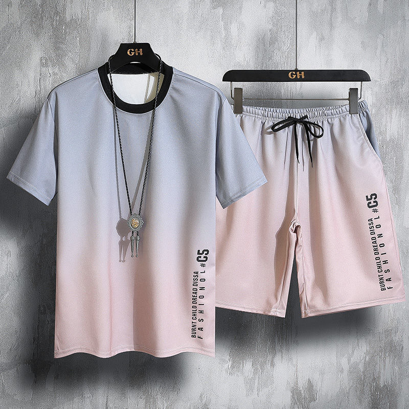 Men's Tracksuits Harajuku Hip Hop Summer Men's Tracksuit 2 Piece Set Thin Soft Breathable Jogging Suit Male Short-Sleeved T-Shirt and Shorts