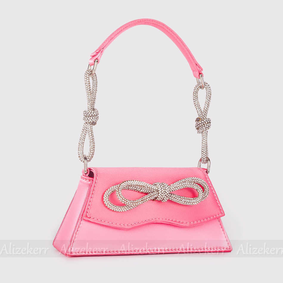 Evening Bags Mini Rhinestone Bow Fashion Handbags For 2022 Women Chic Boutique Shiny Crystal Satin Small Evening Clutch Purse Wedding Party J230420