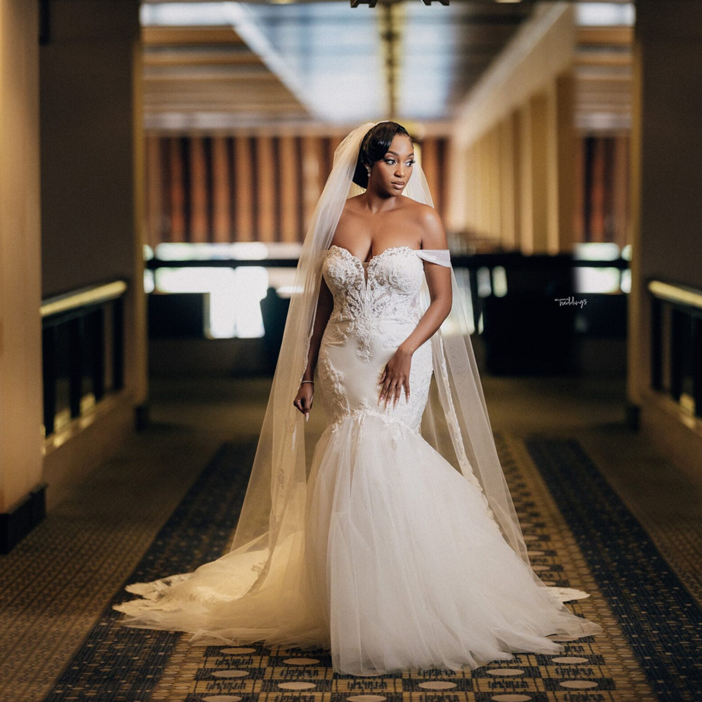 Princess Long Mermaid Wedding Dresses Bridal Gowns Off The Shoulder White Ivory Lace Bride Dress Robe De Mariee