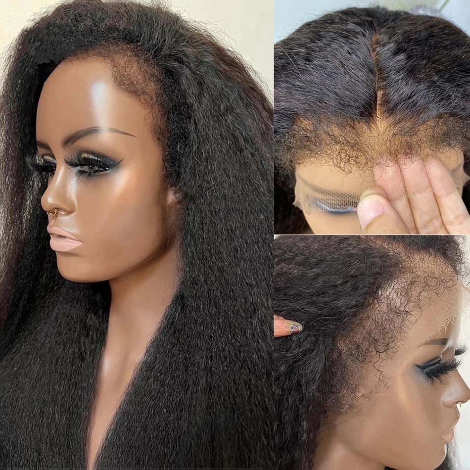 4C Hairline Edge Kinky Straight Wig Curly Baby Hair 360 HD Lace Frontal Wigs Brazilian Yaki Straight Wig Human Hair full lace 360