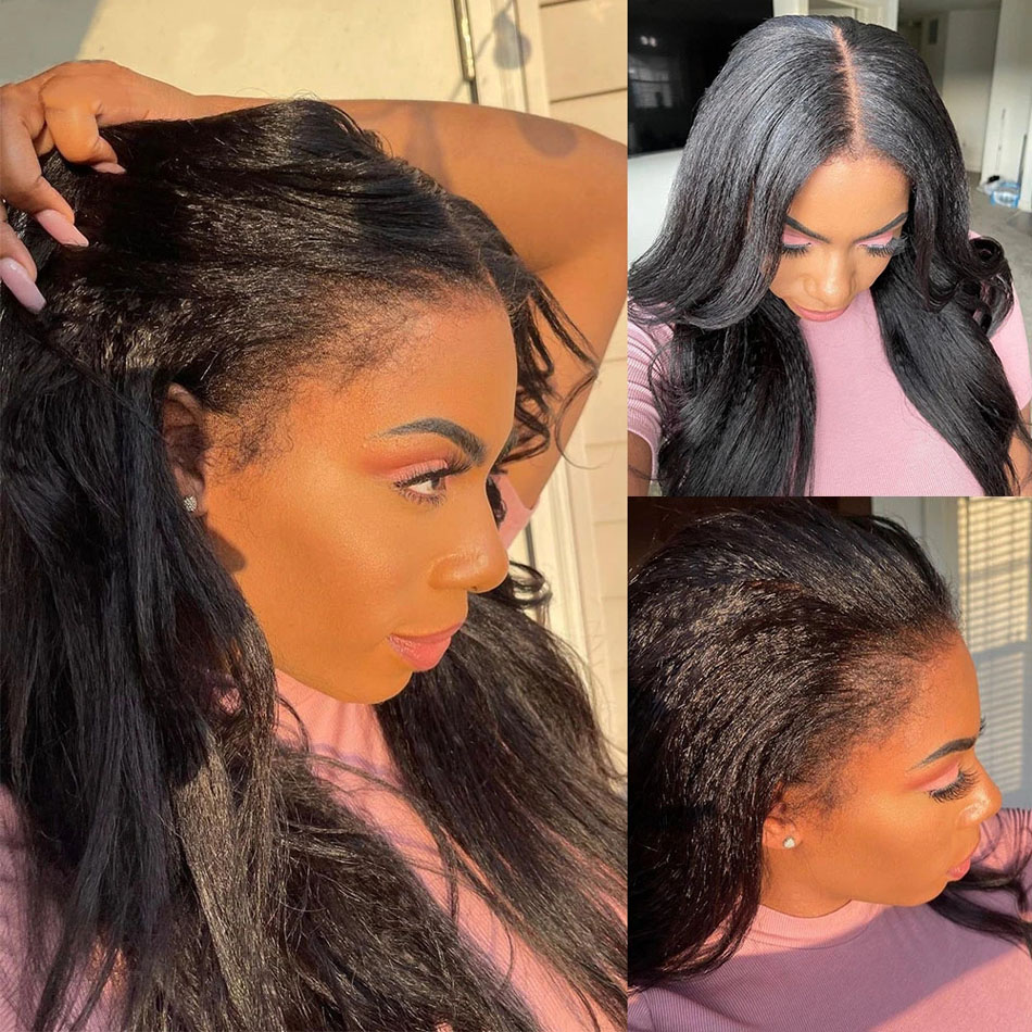 4C Hairline Edge Kinky Straight Wig Curly Baby Hair 360 HD Lace Frontal Wigs Brazilian Yaki Straight Wig Human Hair full lace 360