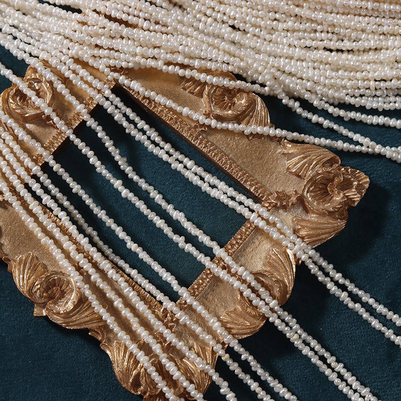 Beaded Necklaces 1.5mm Mini Ssmall Pearl Natural Freshwater Real Pearl Semifinished Jewelry Material Thin Chain DIY Ring Material 230425