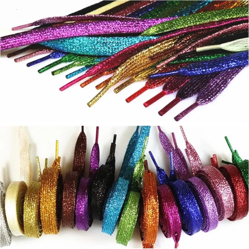 Shoe Parts Accessories 1 Pair Shiny Gold Silver Thread Shoelaces Glitter Flat Sparkly Bootlaces Colors Shimmering 110cm Laces Colored 231124