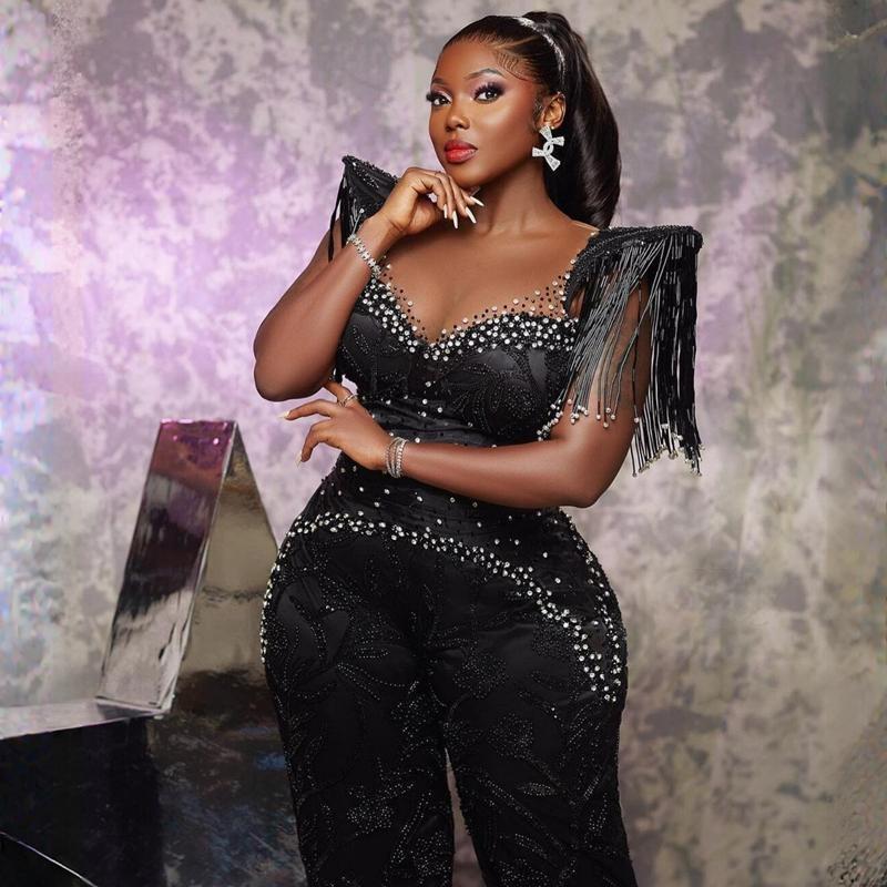 Plus Size Aso Ebi Jumpsuit urious Prom Gowns Beading Long Sleeves Modest Evening Birthday Party Second Reception Dresses Formal Dress Engagement Gown 
