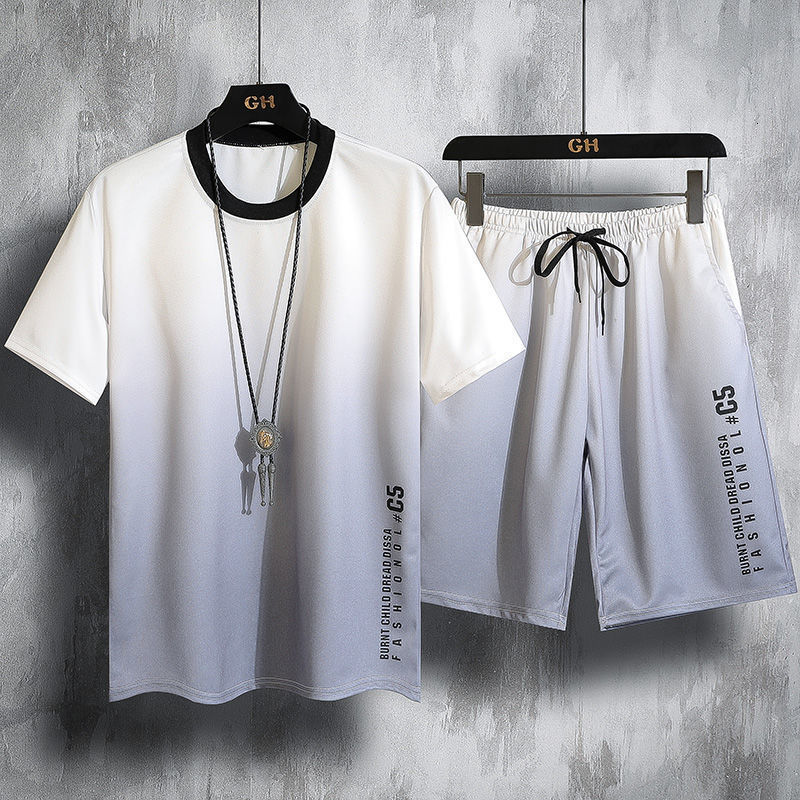 Men's Tracksuits Harajuku Hip Hop Summer Men's Tracksuit 2 Piece Set Thin Soft Breathable Jogging Suit Male Short-Sleeved T-Shirt and Shorts