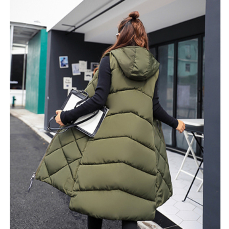 Women's Vests Sleeveless Vest Long Down Jacket Solid Korea Hooded Padded Loose Females Ladies Fashion Casual Winter Coat 230424
