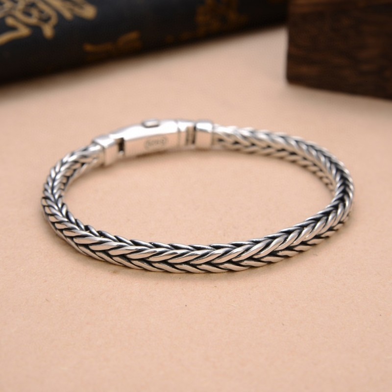 Chain BOCAI Real Pure S925 Silver Handmade Woven Retro Domineering Style Ppersonality Keel Man and Woman Bracelets 230425