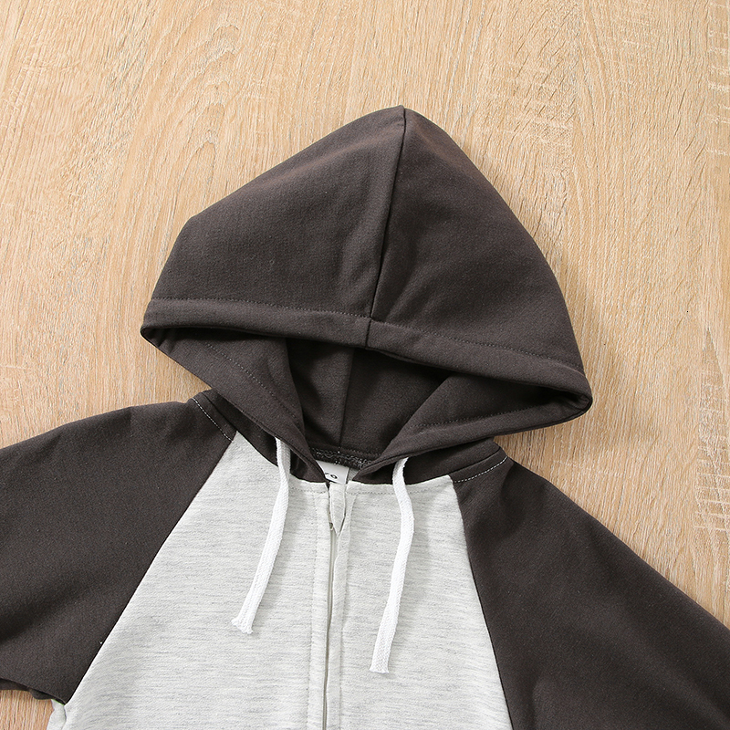 Rompers Baby Romper Contrast Color Long Sleeve Hooded Jumpsuit with Zipper Autumn Outfit for Girls Boys 0-24 Months 230425