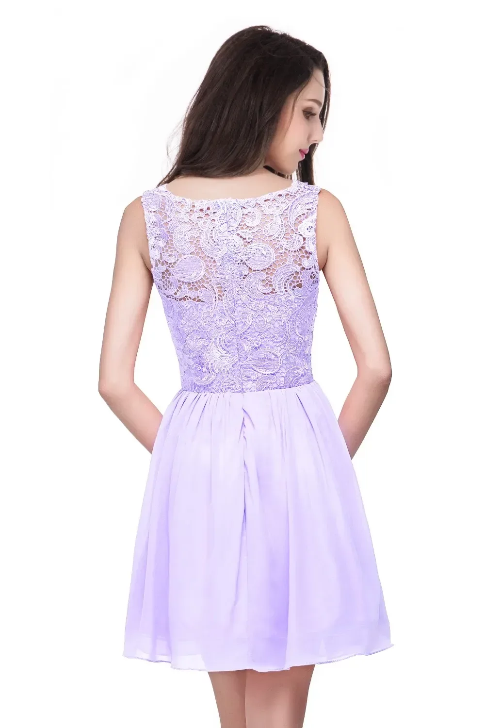 Cute Lilac Chiffon Homecoming Dresses A e Sheer Jewel Neck Zipper Back Appliqued Short Party tail Gowns Mini Prom Evening Dress CPS164