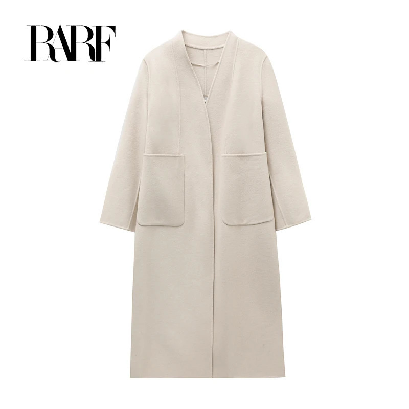 Women's Wool Blends RARF 2023 women's long over knee loose double pocket woolen doublesided coat cashmere ladies 231124