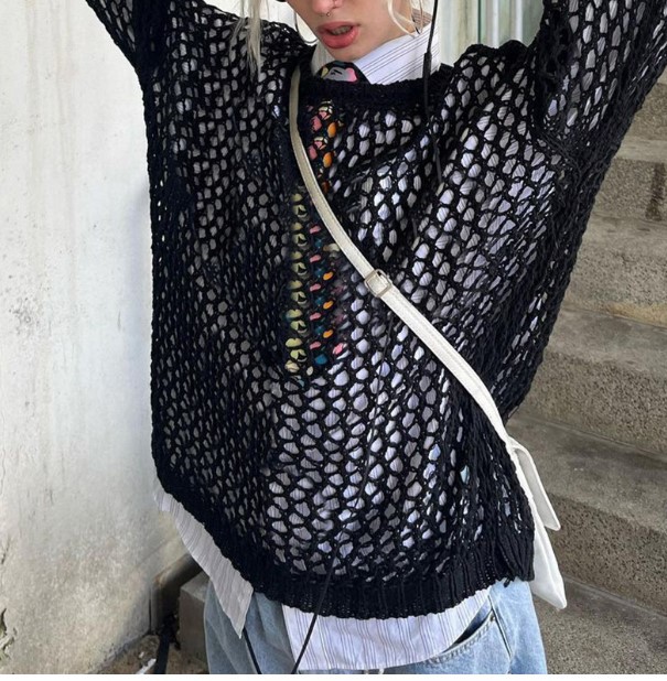 Women's Sweaters Vintage Loose Hollow Out Knit Pullovers Women 2023 Casual Y2K Clothes Smock Tops Summer Shirts Sweater Fairycore Grunge