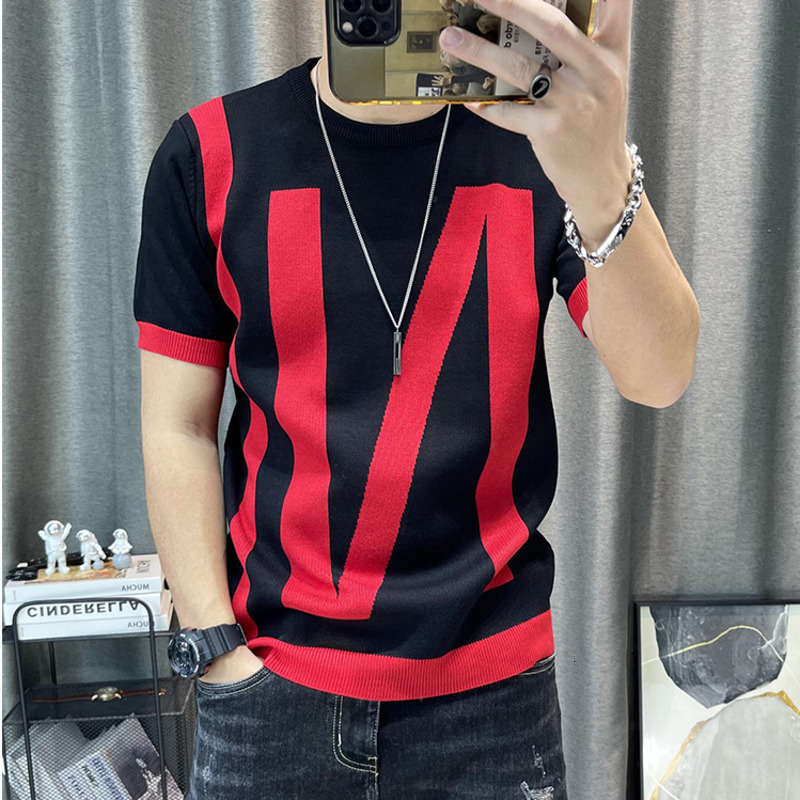 Men's T-Shirts Patchwork Color Slim Fit Knitted T Shirt Men O-Neck Stretched Tee Shirt Homme Streetwear Fashion Spring Men Casual T-Shirt 230425