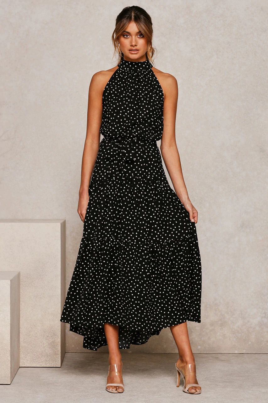 Casual Dresses Summer Long Dress Polka Dot Casual Dresses Black Sexy Halter Strapless